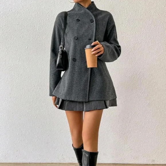 Color Double-Breasted Long Sleeve Woolen Cardigan Jacket - Picture 1 of 6